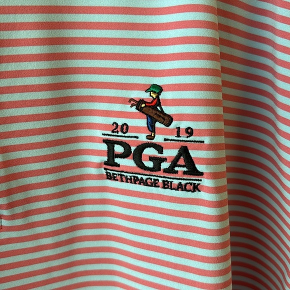 Peter Millar XL Polo Pink Striped Men's Summer Comfort PGA logo - Picture 2 of 5